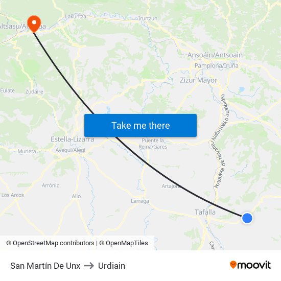 San Martín De Unx to Urdiain map