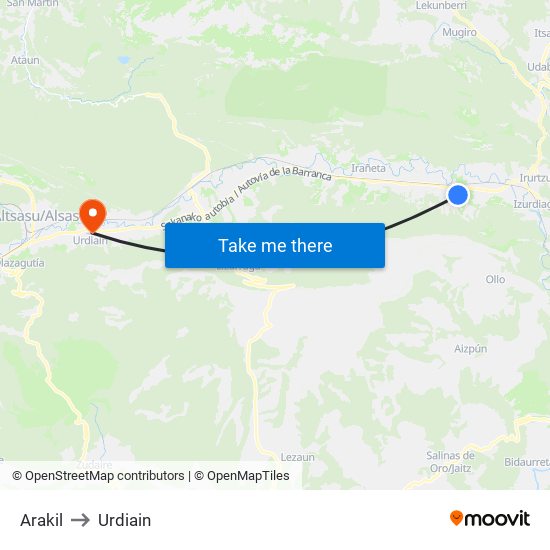 Arakil to Urdiain map