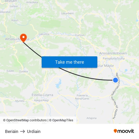 Beriáin to Urdiain map