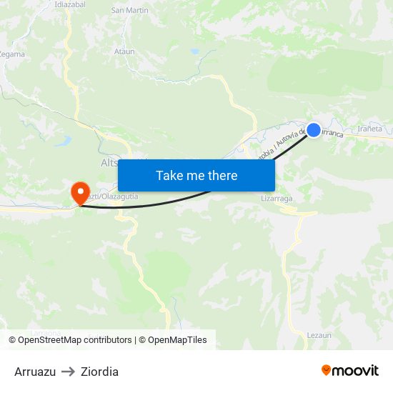 Arruazu to Ziordia map