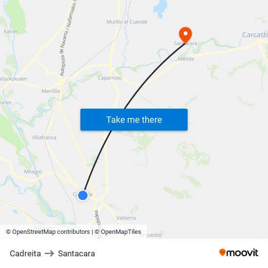 Cadreita to Santacara map