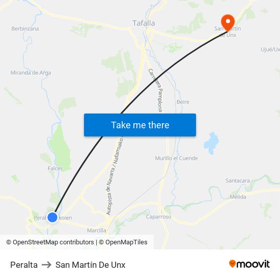 Peralta to San Martín De Unx map