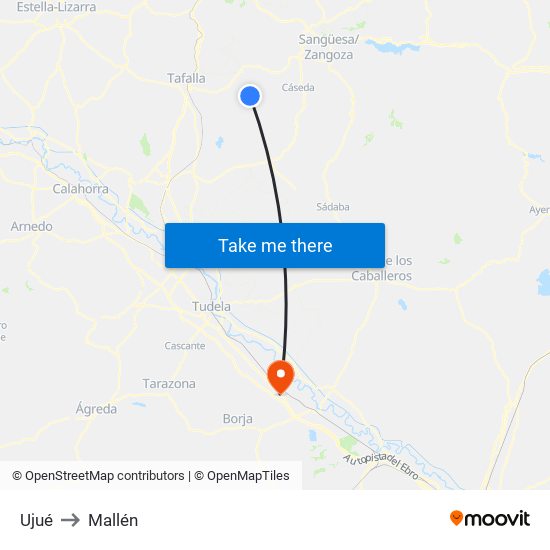 Ujué to Mallén map