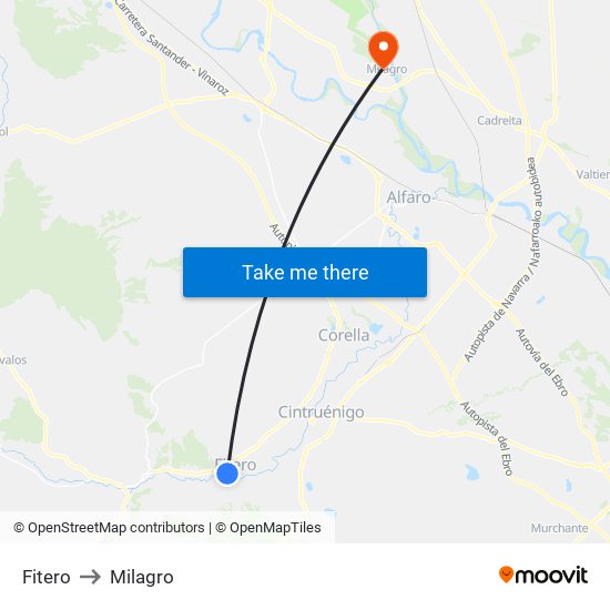 Fitero to Milagro map