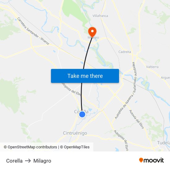 Corella to Milagro map