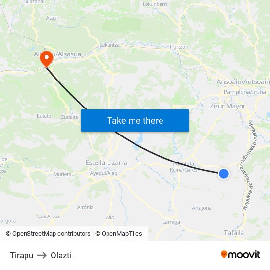 Tirapu to Olazti map