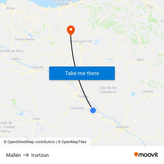 Mallén to Irurtzun map