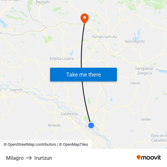 Milagro to Irurtzun map