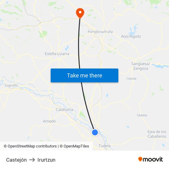 Castejón to Irurtzun map