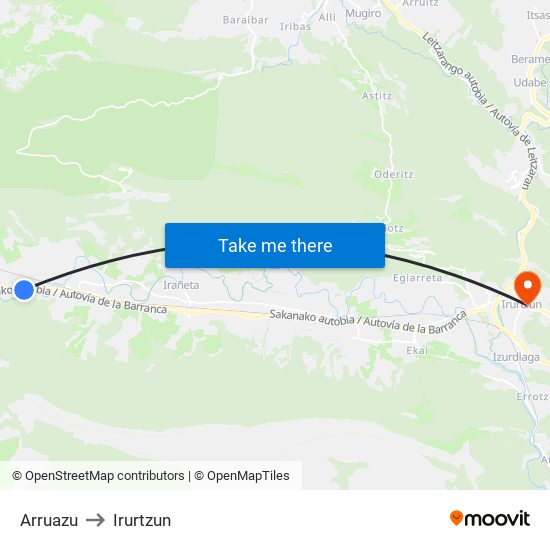 Arruazu to Irurtzun map