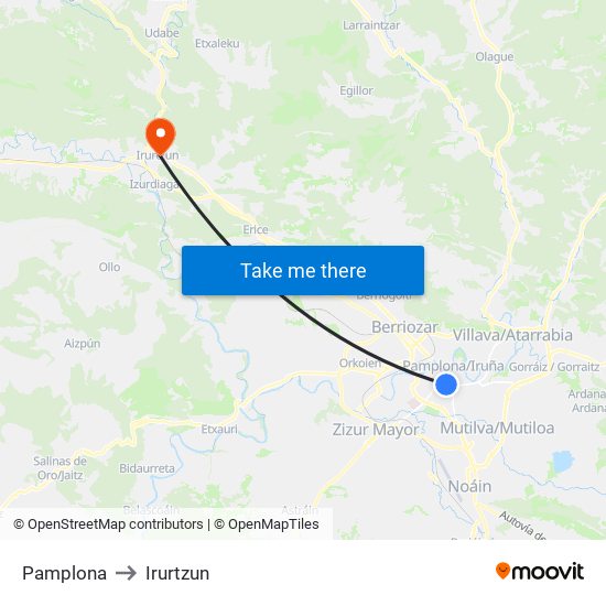 Pamplona to Irurtzun map