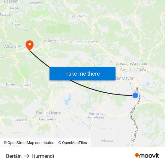 Beriáin to Iturmendi map