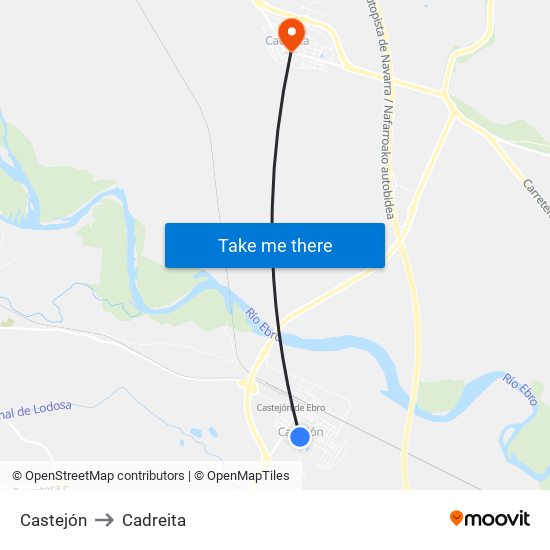 Castejón to Cadreita map