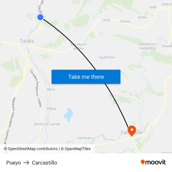 Pueyo to Carcastillo map