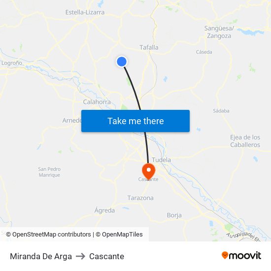 Miranda De Arga to Cascante map