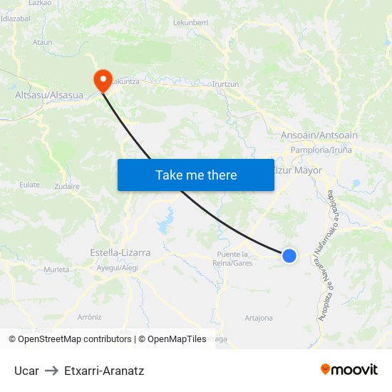 Ucar to Etxarri-Aranatz map