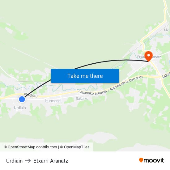 Urdiain to Etxarri-Aranatz map