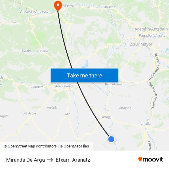 Miranda De Arga to Etxarri-Aranatz map