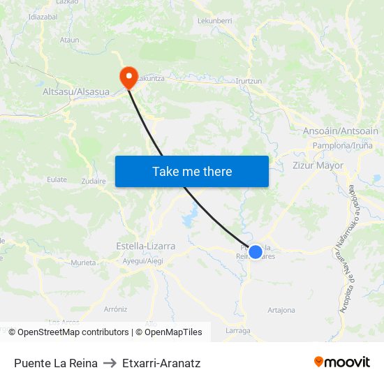 Puente La Reina to Etxarri-Aranatz map