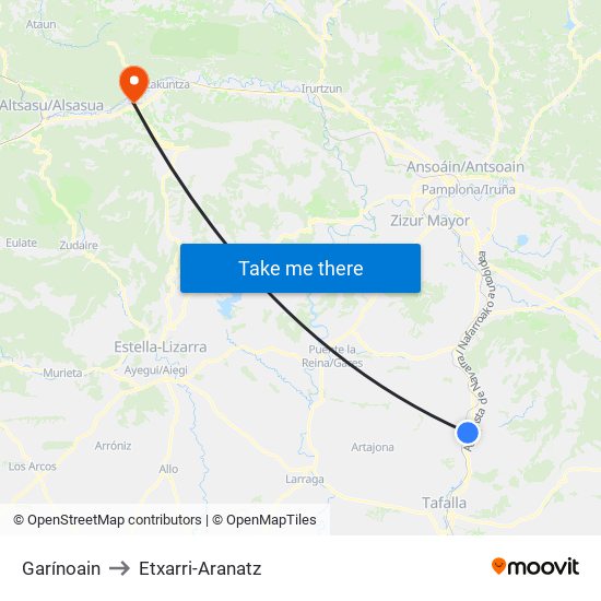 Garínoain to Etxarri-Aranatz map