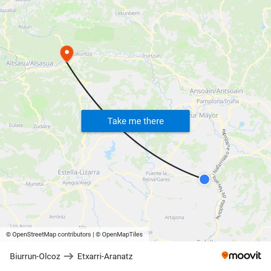 Biurrun-Olcoz to Etxarri-Aranatz map