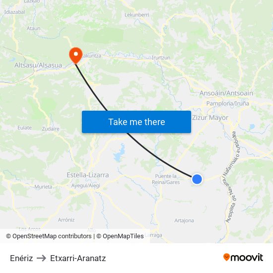 Enériz to Etxarri-Aranatz map