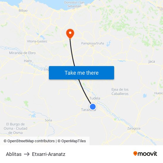 Ablitas to Etxarri-Aranatz map