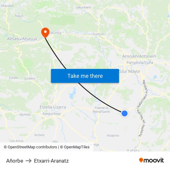 Añorbe to Etxarri-Aranatz map