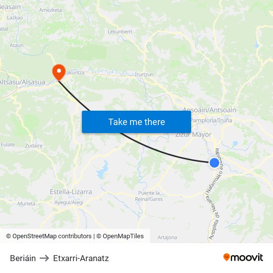 Beriáin to Etxarri-Aranatz map
