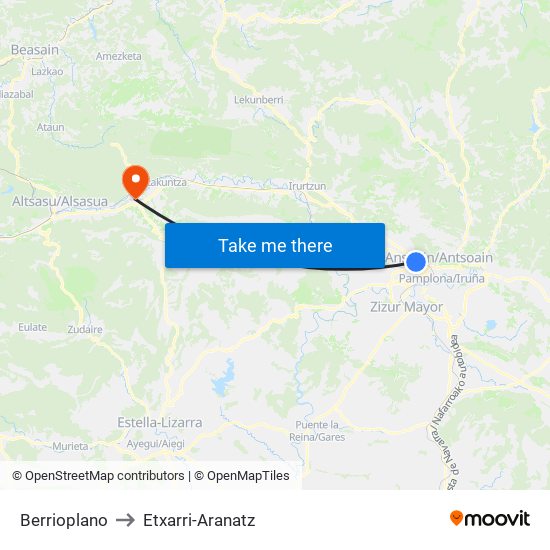 Berrioplano to Etxarri-Aranatz map