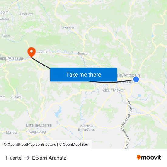 Huarte to Etxarri-Aranatz map