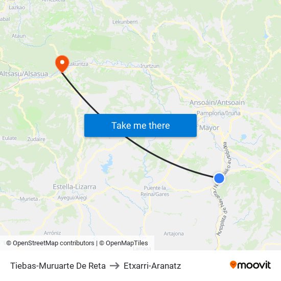 Tiebas-Muruarte De Reta to Etxarri-Aranatz map