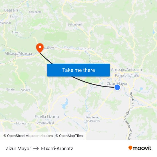 Zizur Mayor to Etxarri-Aranatz map