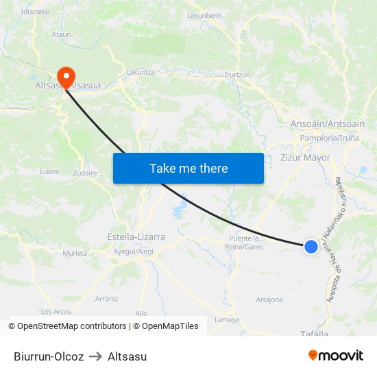 Biurrun-Olcoz to Altsasu map