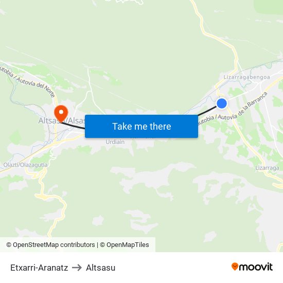 Etxarri-Aranatz to Altsasu map