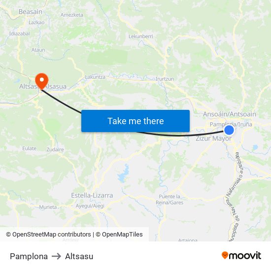 Pamplona to Altsasu map