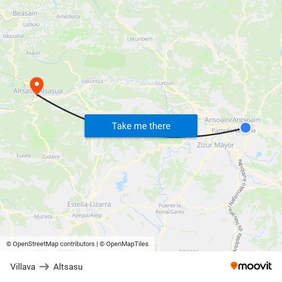 Villava to Altsasu map