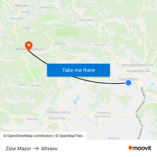 Zizur Mayor to Altsasu map