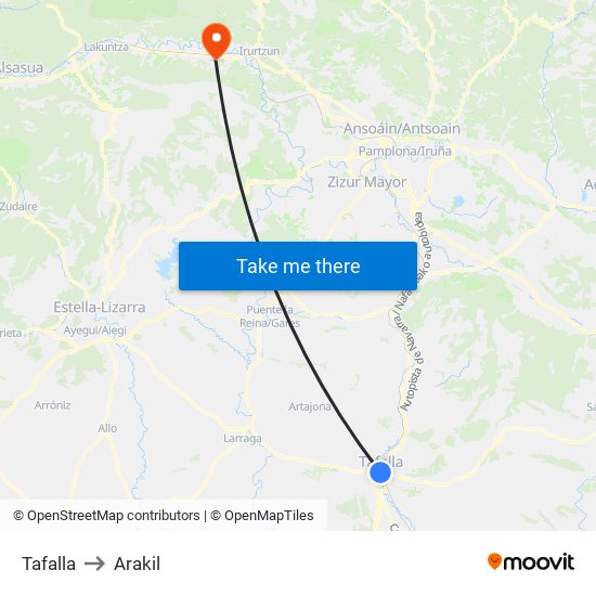 Tafalla to Arakil map