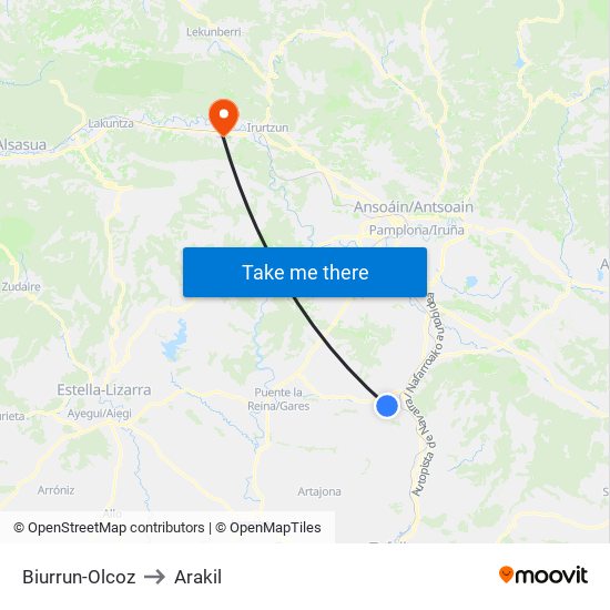 Biurrun-Olcoz to Arakil map