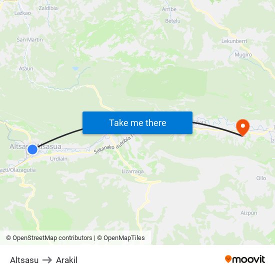 Altsasu to Arakil map