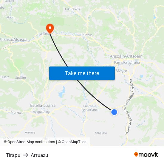 Tirapu to Arruazu map