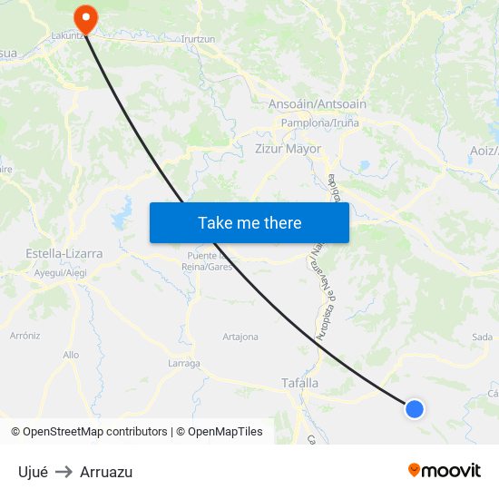 Ujué to Arruazu map