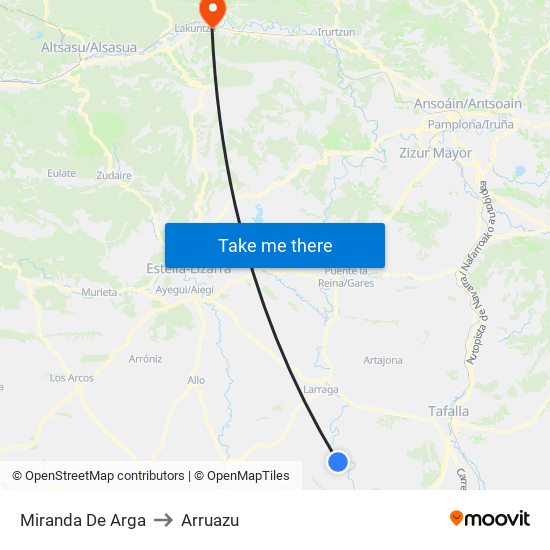 Miranda De Arga to Arruazu map