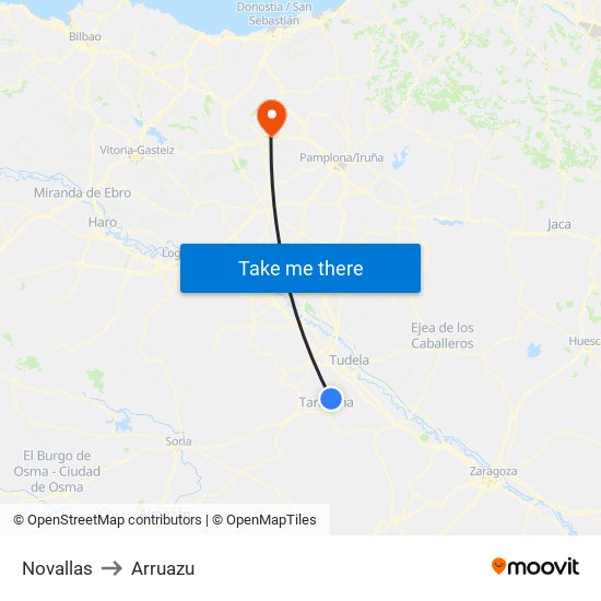 Novallas to Arruazu map