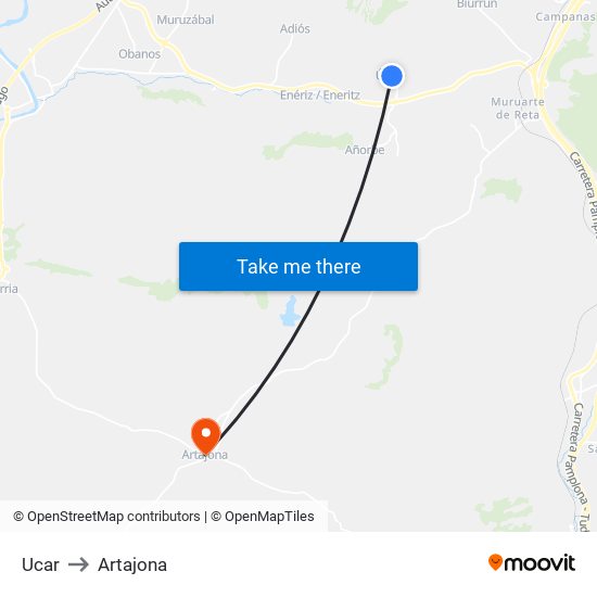 Ucar to Artajona map