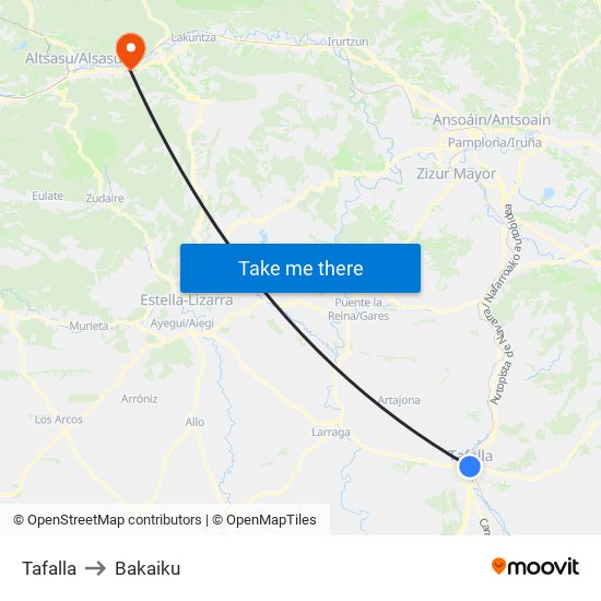 Tafalla to Bakaiku map