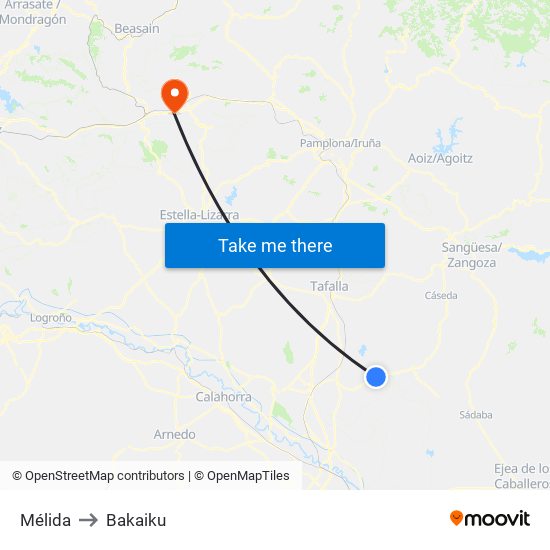 Mélida to Bakaiku map