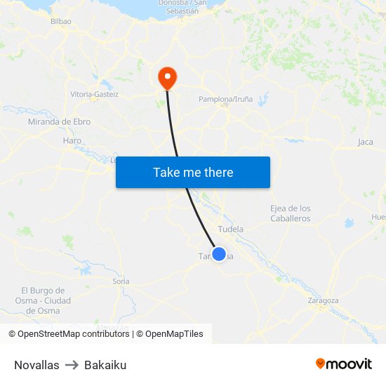 Novallas to Bakaiku map