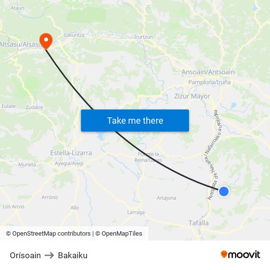 Orísoain to Bakaiku map